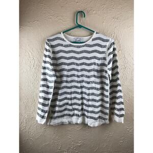 Joan Vass Sweater Black White Sequins Lightweight Knit Pullover Womens Size‎ 0